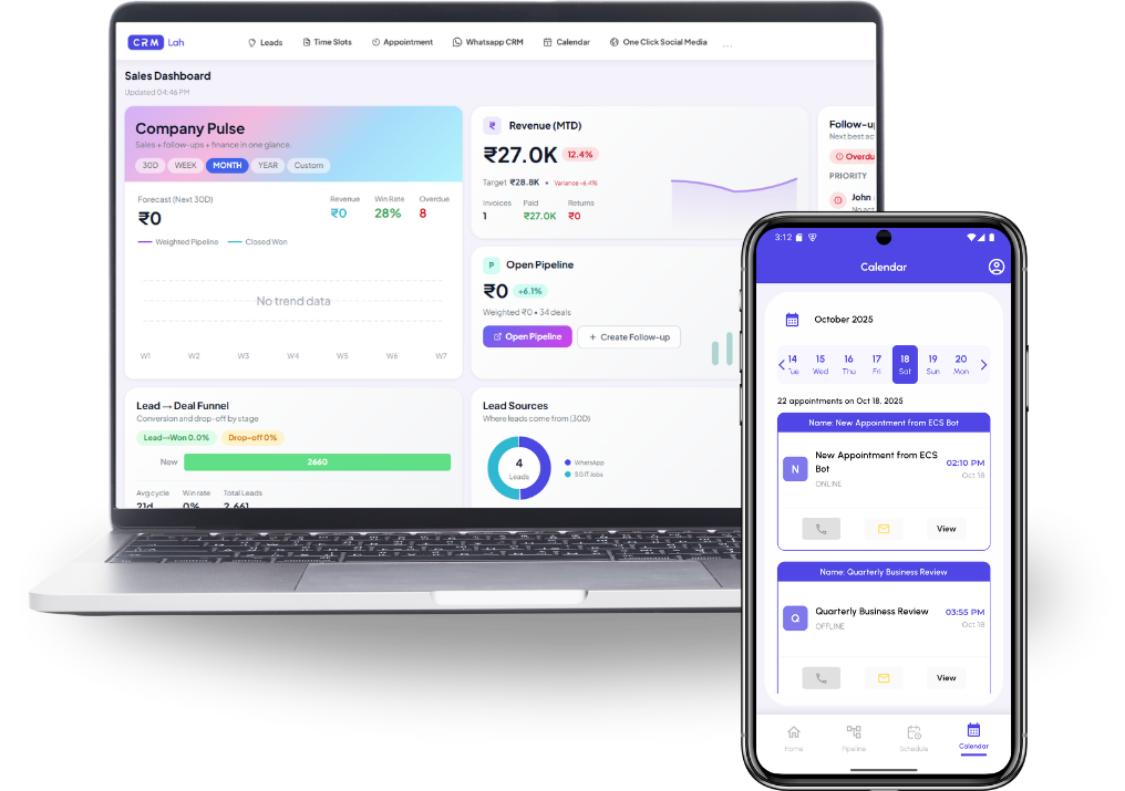 CRM Lah mobile app for iOS and Android - manage leads and deals on the go