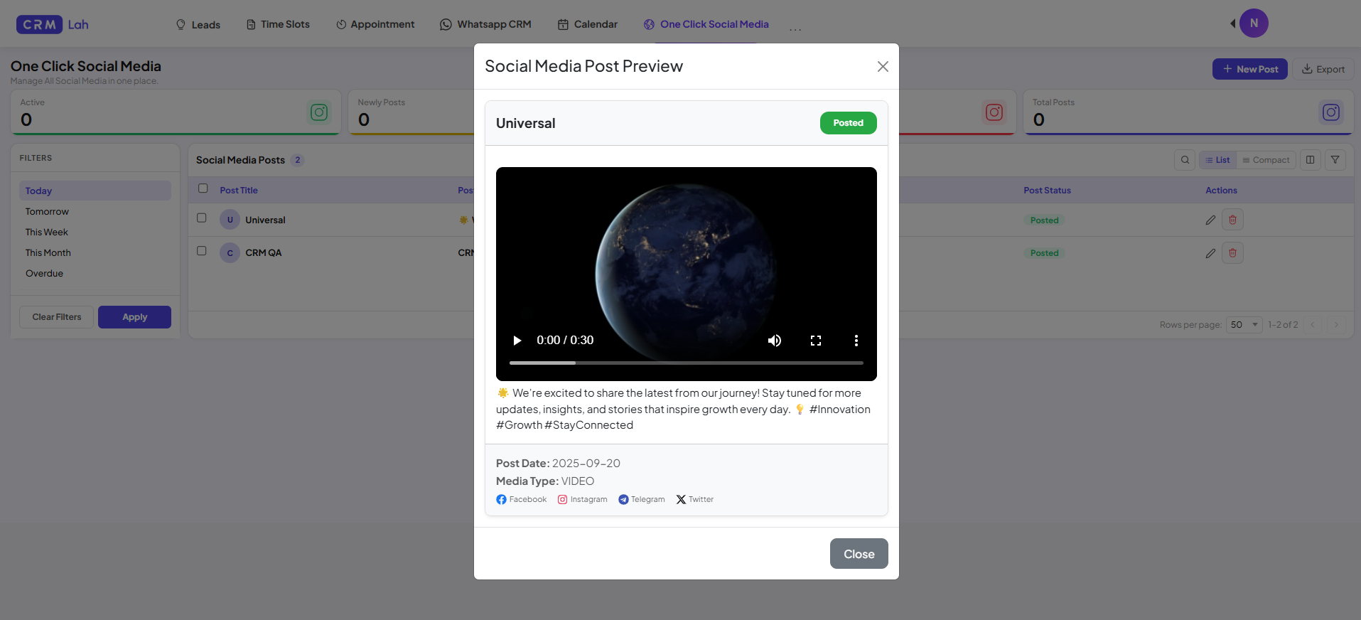 CRM Lah Social Media Hub - manage Facebook Instagram WhatsApp from one place